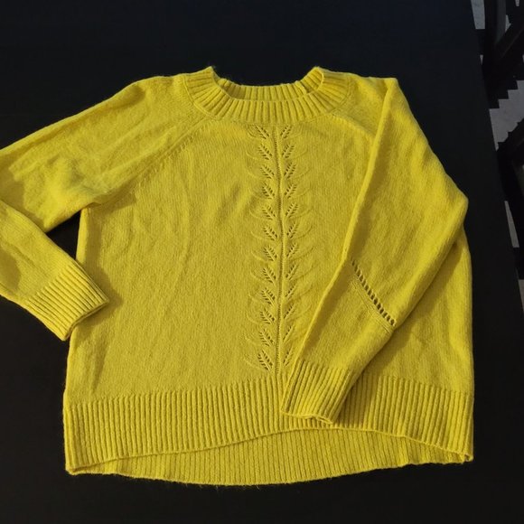 LOFT Neon Yellow (Earls Green) Sweater with Sleeve Detail NWT - Picture 2 of 4